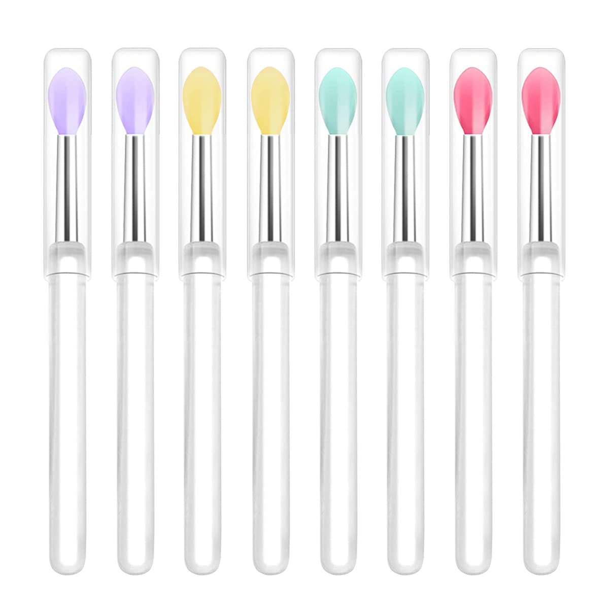LORMAY Silicone Lip Brushes with Transparent Handles and Caps. Perfect Tools for Applying Cream Lip Mask, Eyeshadow, and Lipstic