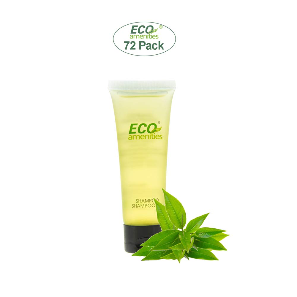 Eco Amenities Travel Size Shampoo - 72 Pack, 1 Oz Small Tubes, Green Tea Scent, Bulk Toiletries, Individually Packaged Hair Care