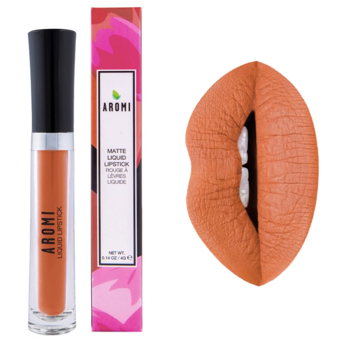 Aromi Matte Liquid Lipstick | Long-Lasting, Waterproof, Smear, Smudge + Transfer Proof, Nutmeg Orange Lip Color, Paraben, Phthal