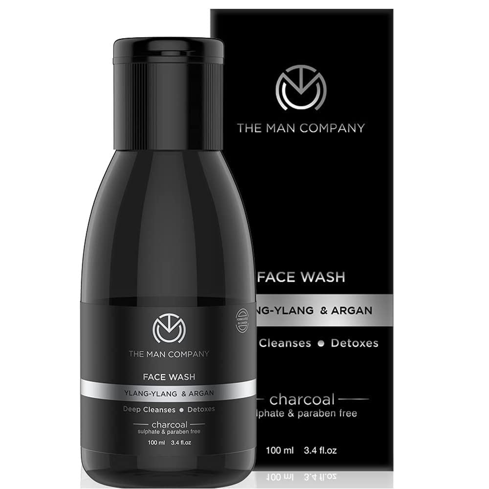The Man Company Charcoal Anti Acne Face Wash (3.4 Oz) With Argan Oil & Ylang Ylang - Acne Treatment, Helps Prevent Breakouts, Oi