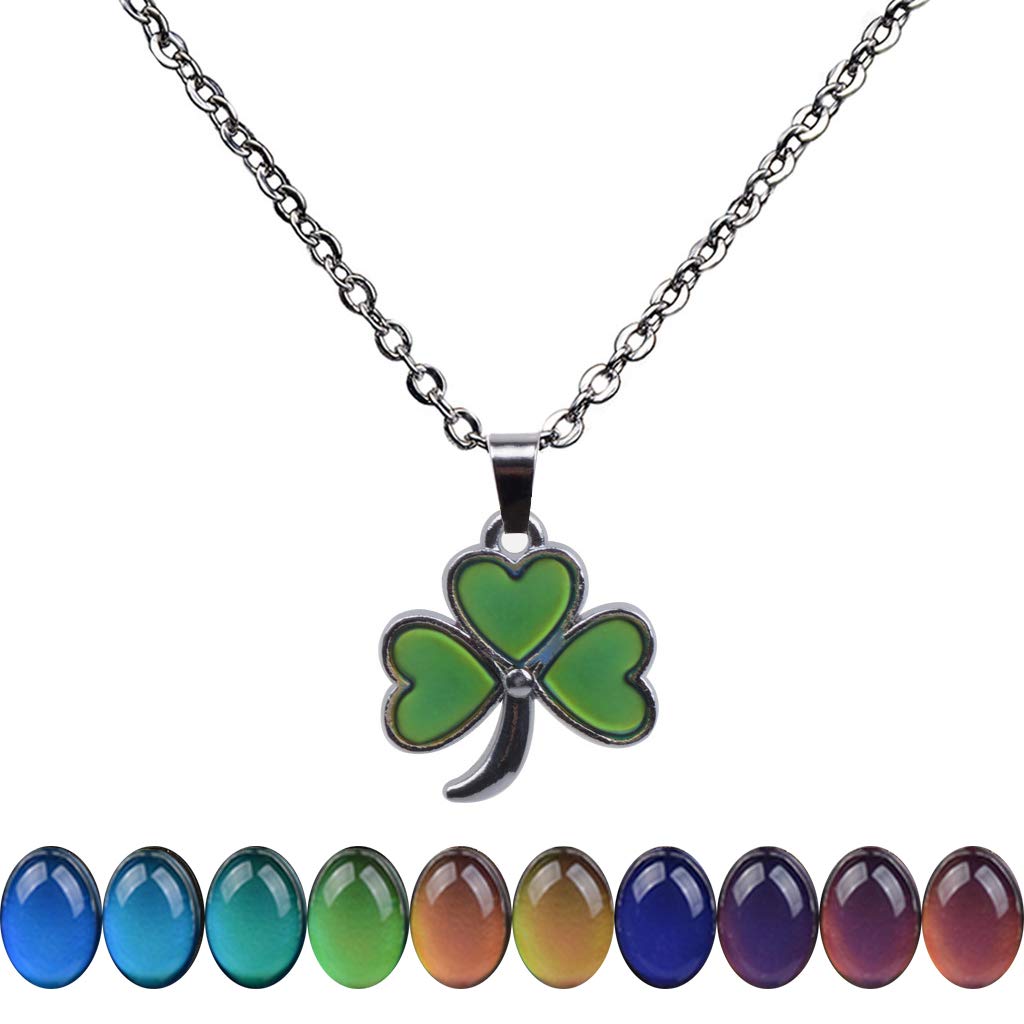 FM FM42 Temperature Sensing Color Changing Clover Pendant Necklace with 19.29  Stainless Steel Rolo Chain ZN1311