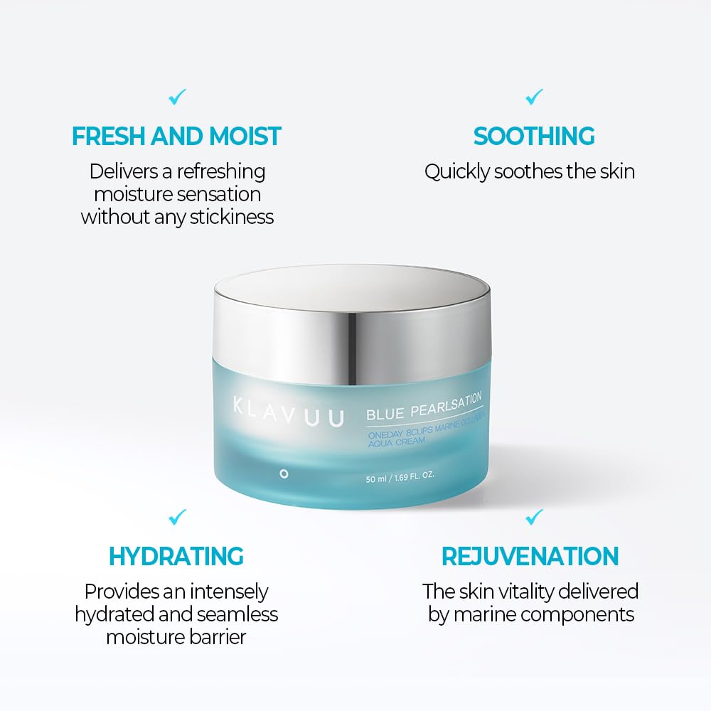 BLUE PEARLSATION ONE DAY 8 CUPS AQUA CREAM-Cooling Effect & Light Weight Texture, Hypoallergenic Soothing & Wrinkle Care Cream w