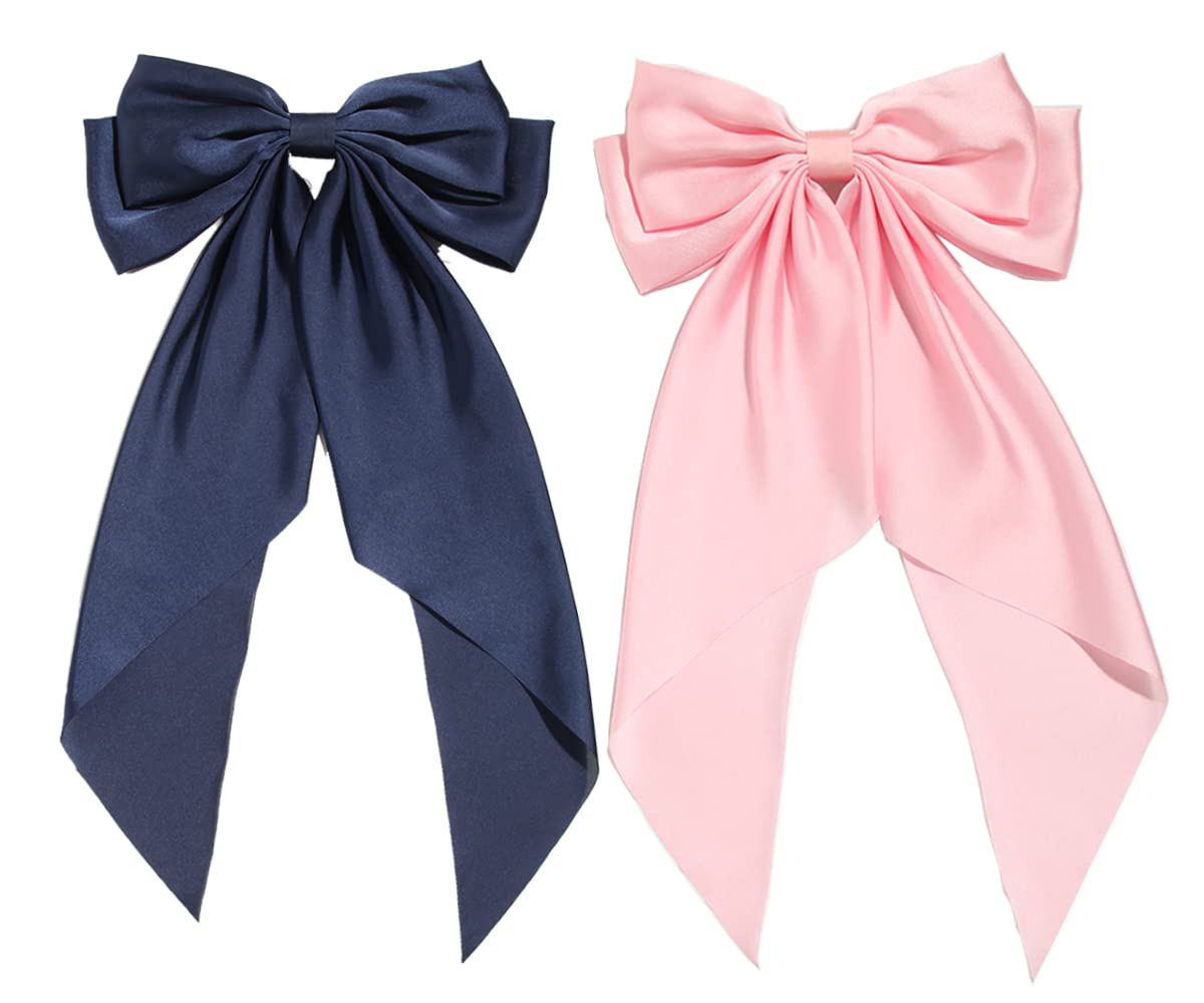 SUSULU Hair Bows for Women Girls,Large Satin Bow Barrette Hair Clips Long Ribbon Bow Clips Suit for Thick Thin Hair,Hair Accesso