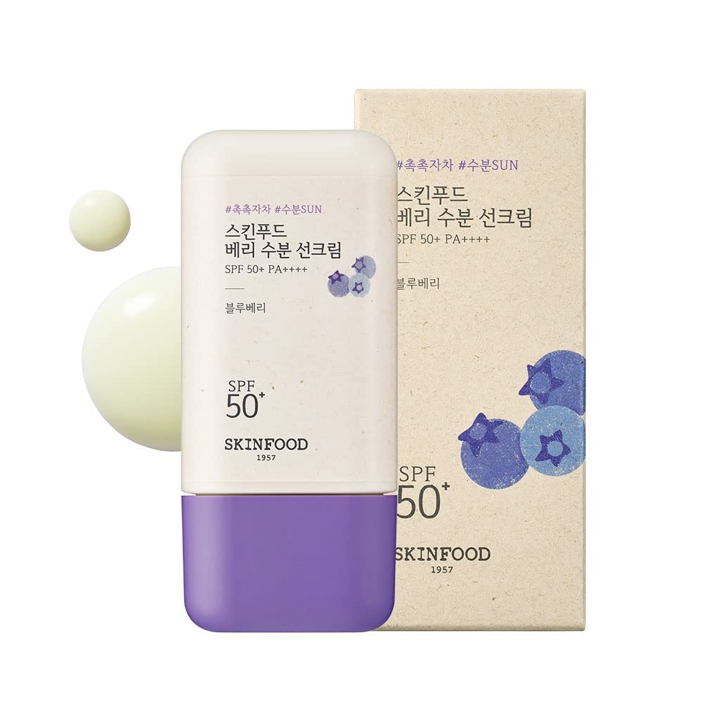 SKINFOOD Berry Moisturizing Sun Cream SPF 50+ PA++++ | Hydrating Korean Sunscreen with Watery Texture & NonSticky Finish | Broa