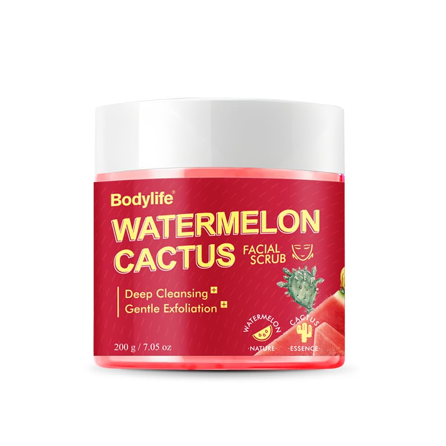 Bodylife Watermelon Cactus Facial Scrub, Deep Cleansing and Gentle Exfoliation, Moisturizing Face Scrub, 7.05 oz