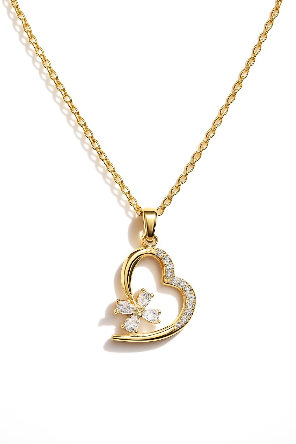 Meenaz Jewellery Gold Heart Pendant Necklace For Women | Butterfly Ad Stone Love Charm Locket | Adjustable Chains | Stylish Neck