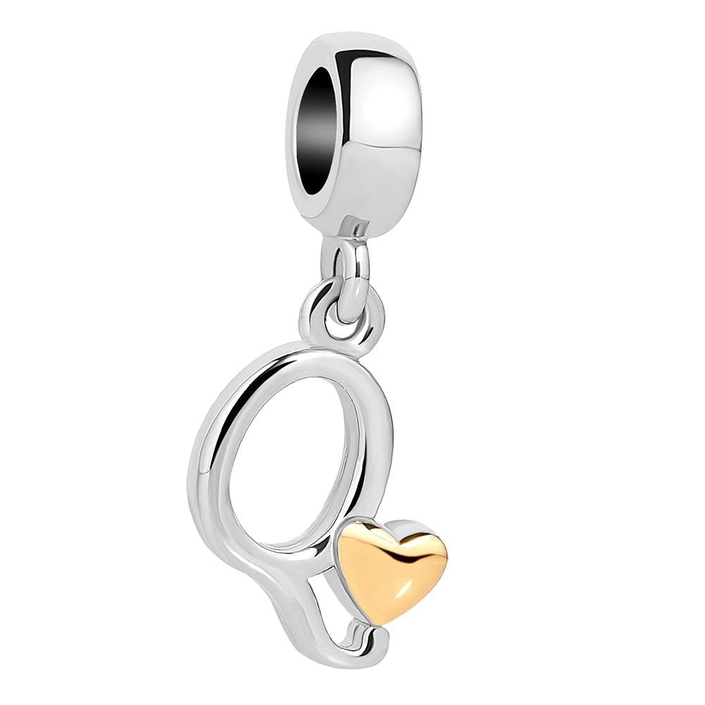 QueenCharms Initial A-Z Letter Charm Golden Heart Alphabet Dangle Beads For Bracelets & Necklaces (Q)