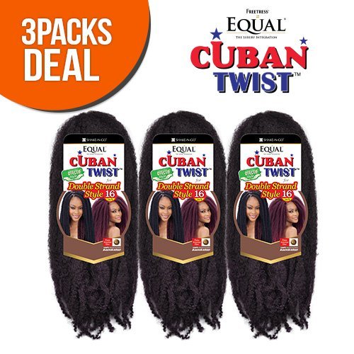Freetress Equal Synthetic Hair Braids Double Strand Style Cuban Twist Braid 16'' (3-Pack, 1)