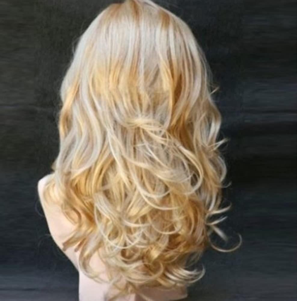 AneShe Wig Women's 2 Tones Blonde Mixed Big Wave Synthetic Hair Long Wavy Curly Hair Wigs (Golden/Blonde)