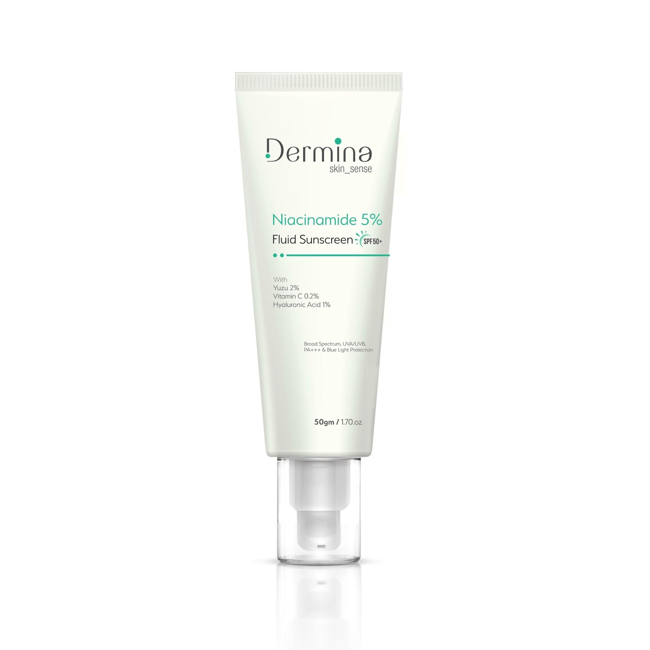 Dermina Niacinamide 5% Fluid Sunscreen SPF 50 PA+++ | Broad Spectrum UVA/UVB & Blue Light Protection | Strengthens Skin Barrier 