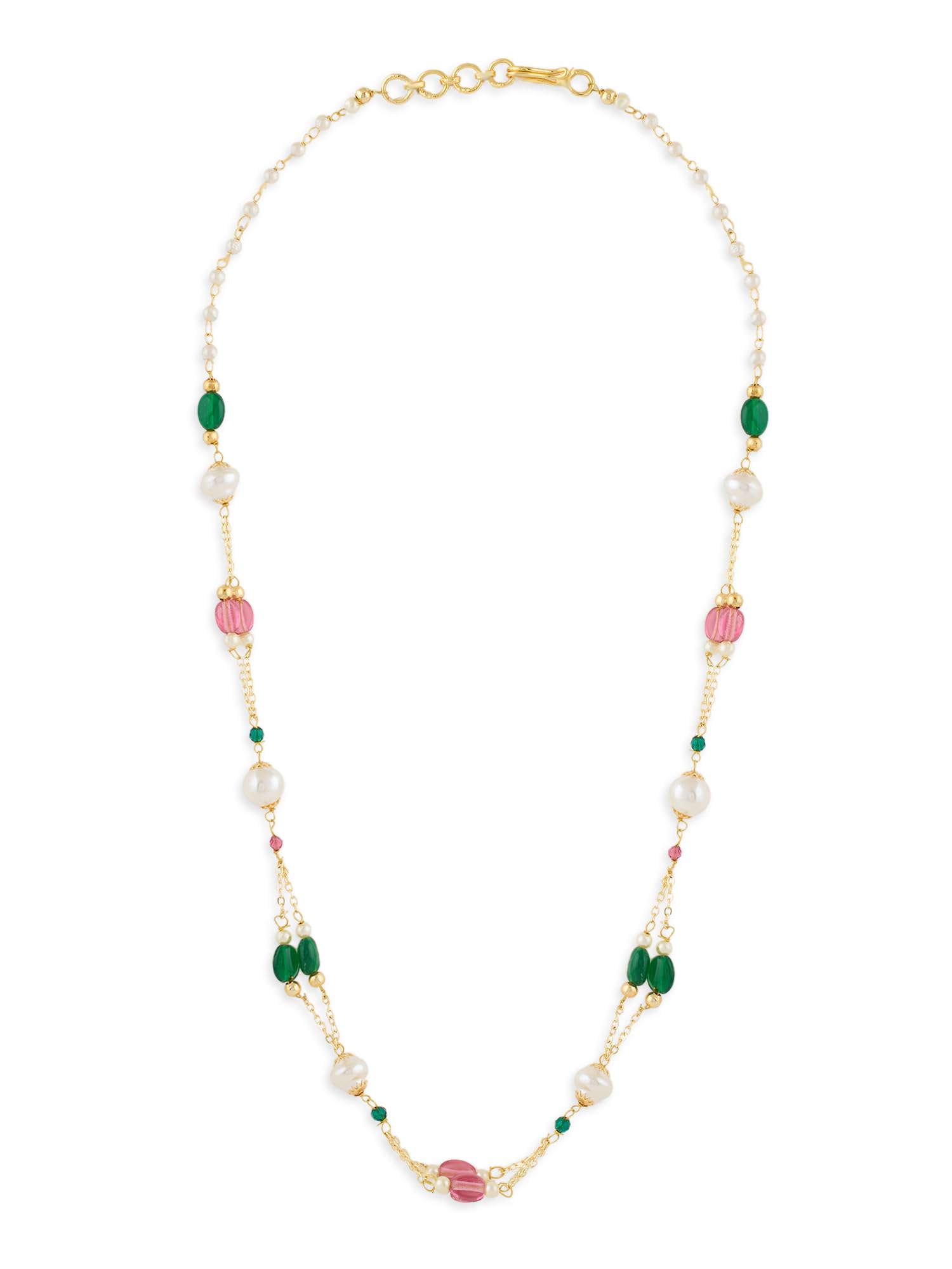 Zaveri Pearls Pink & Green Multistrand Beaded Fusion Wear Necklace For WomenZpfk19131