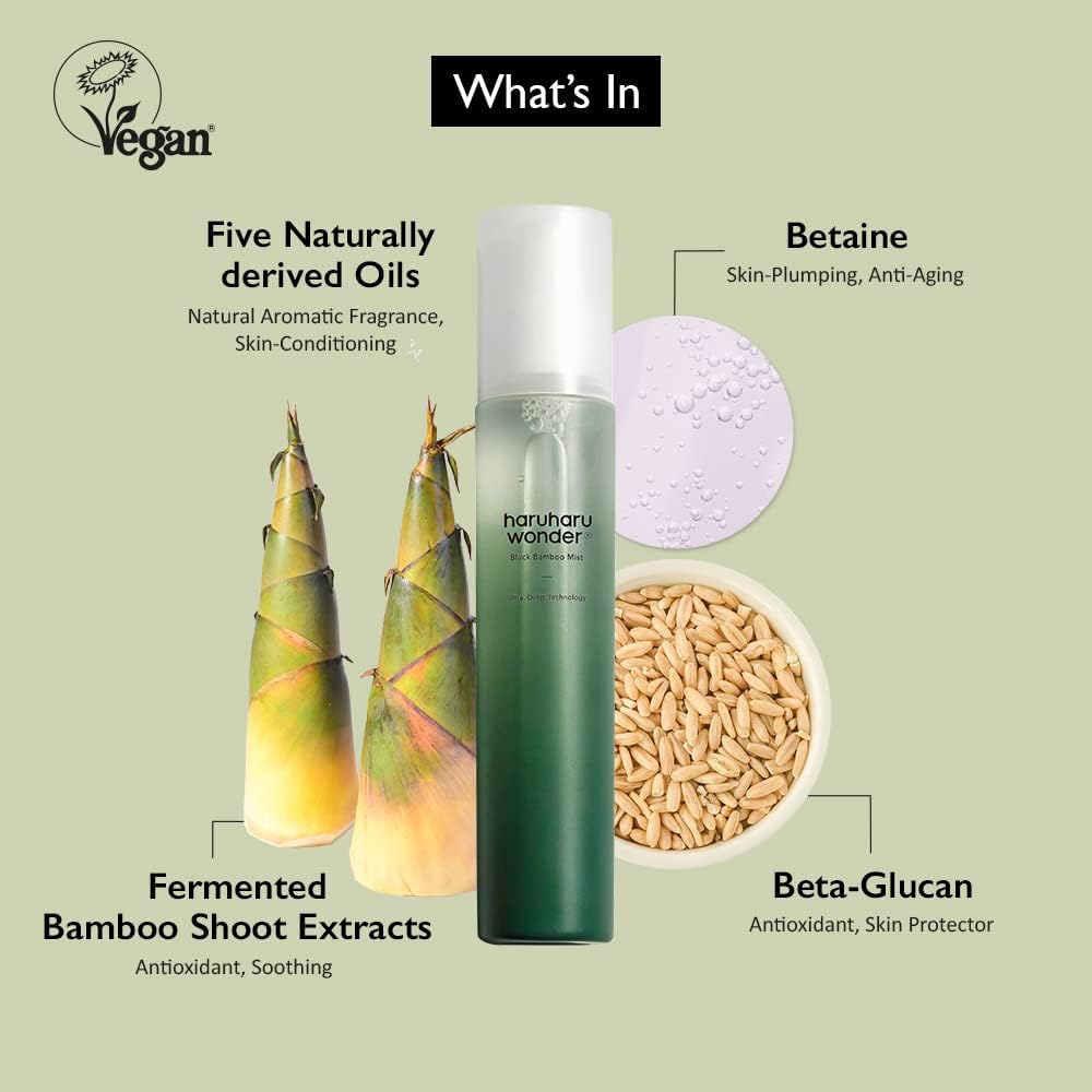Haruharu Wonder Black Bamboo Mist - Hydrating and Firming skin, Black rice, Panax ginseng for clean and smooth skin surface (5.0
