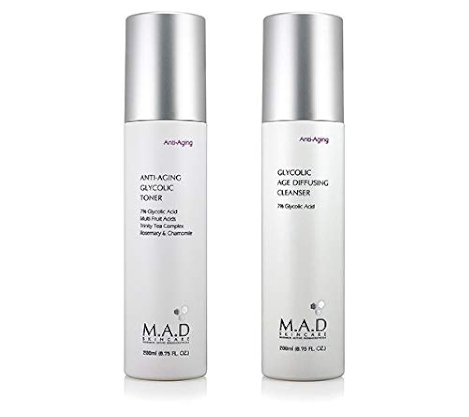 M.A.D Skincare AntiAging Glycolic Duo Set  Glycolic Age Diffusing Cleanser  Anti Aging Glycolic Toner