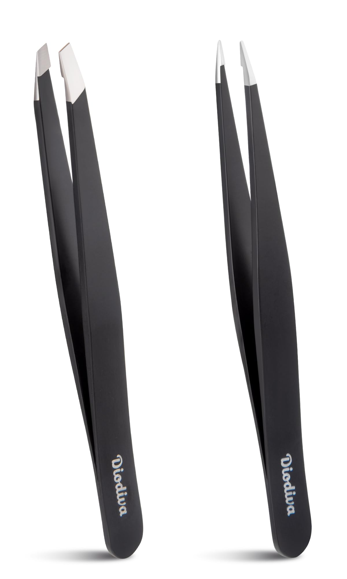 2-Pack Tweezers for Eyebrows, Facial Hair, Ingrown Hair Removal, Slant and Point Tip Tweezer Set for Women and Men, Professional