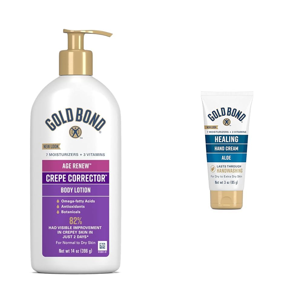 Gold Bond Age Renew Crepe Corrector Body Lotion, Replenishing & Smoothing Formula, 14 oz. & Healing Hand Cream, 3 oz., With Aloe, Moisture That Lasts Through Handwashing
