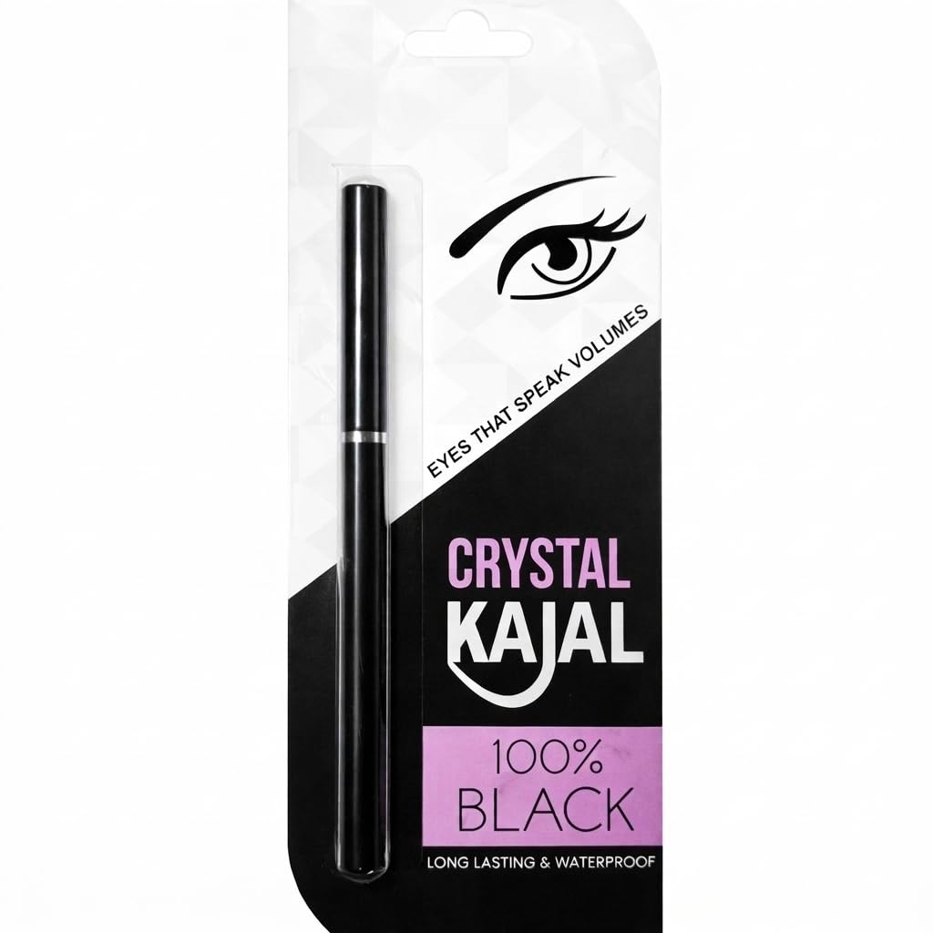 Crystal Kajal 100% Black Eyeliner Pencil, Long Lasting And Waterproof, Matte Finish, Smooth Application