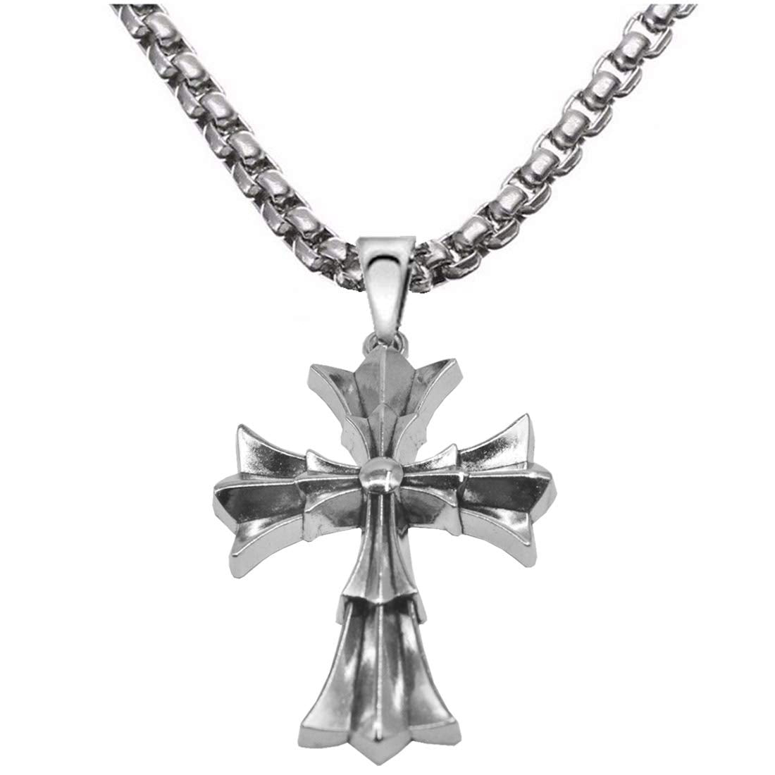 M Men Style Vintage Style Jesus Crucifixion Christain Christ Cross Silver Stainless Steel Pendant Necklace Chain For Mens