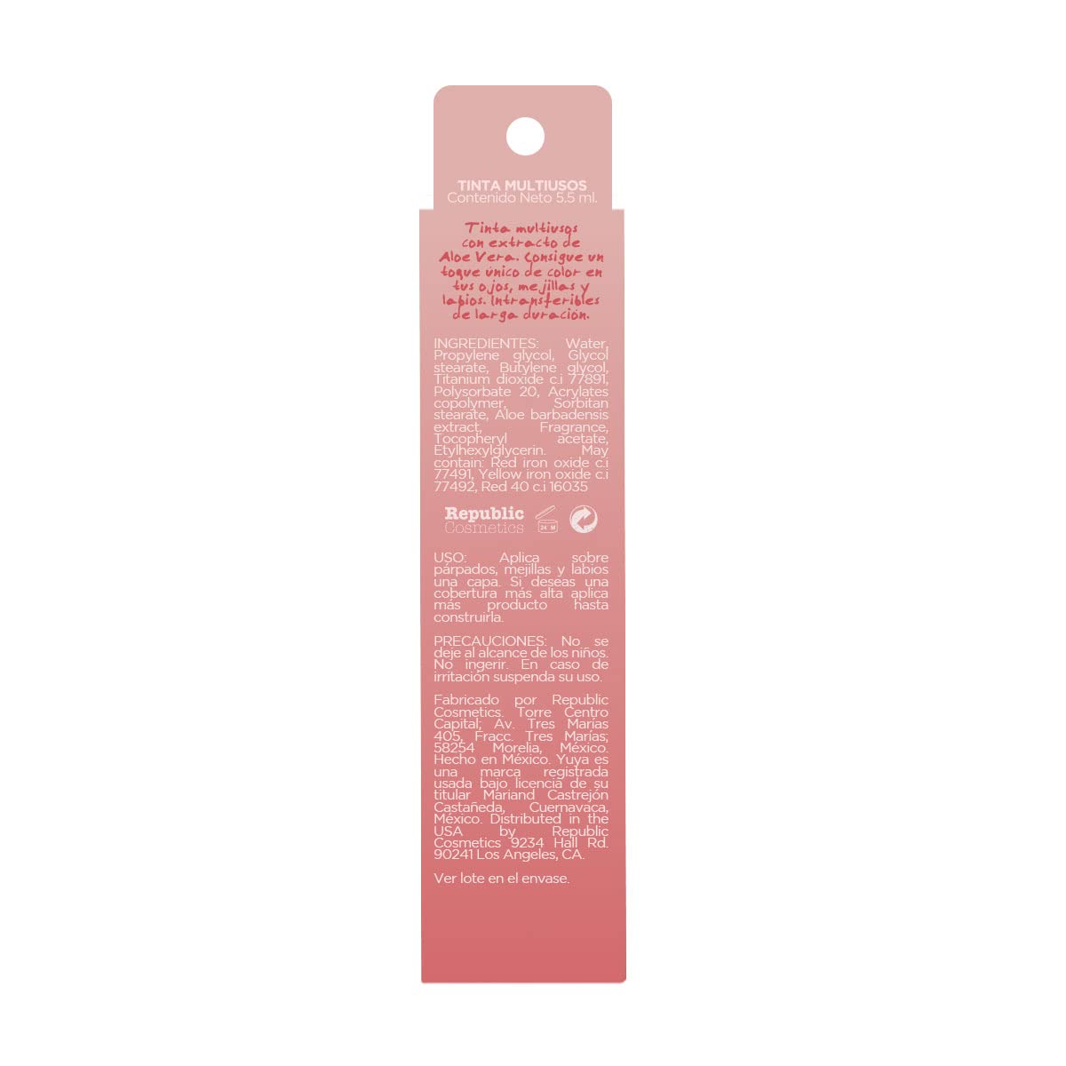 YuYa Párvula Lips, Cheeks & Eyes Tint - Aloe Vera Pink, 5.5 ml - Long Lasting Multi-Use Makeup