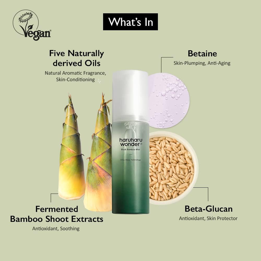 Haruharu Wonder Black Bamboo Mist - Hydrating and Firming skin, Black rice, Panax ginseng for clean and smooth skin surface (2.7