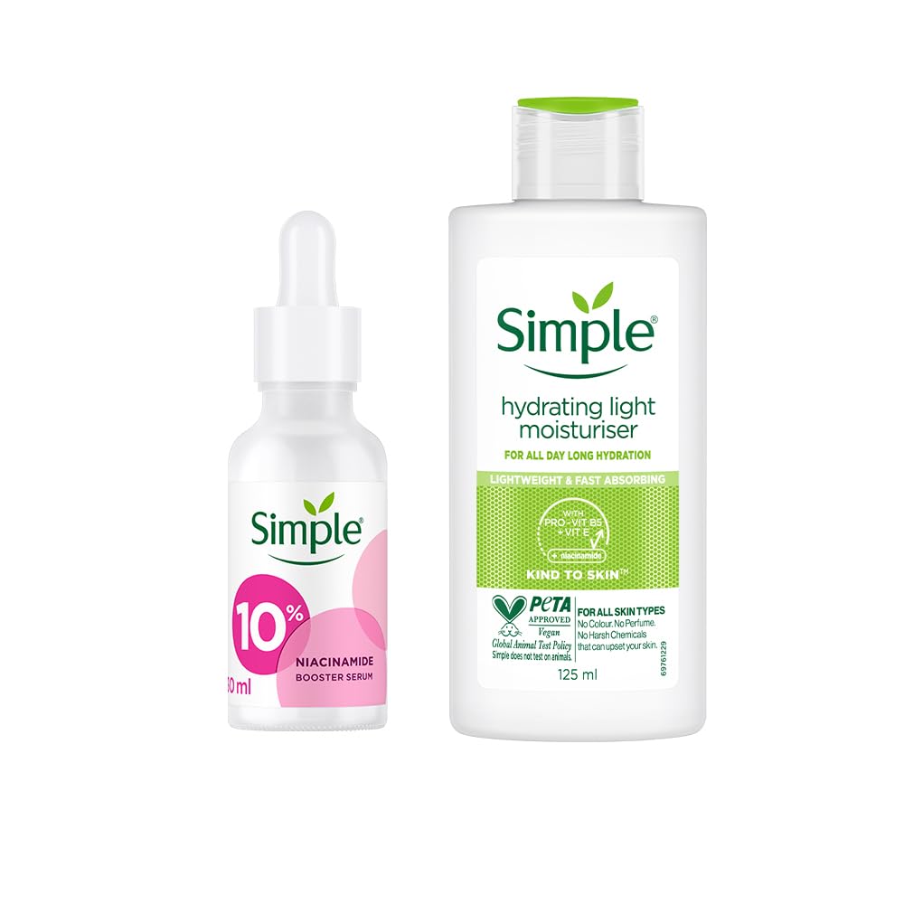 Simple Kind To Skin Hydrating Light Moisturiser 125 Ml & Booster Serum 10% Niacinamide Provides Even Skin Tone & Hydration, Ligh