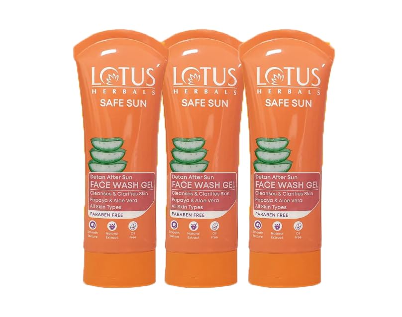 Lotus Herbals Safe Sun Detan AfterSun Face Wash Gel | Papaya & Aloe Vera |Enriched With Natural Actives| All Skin Types | 100G 