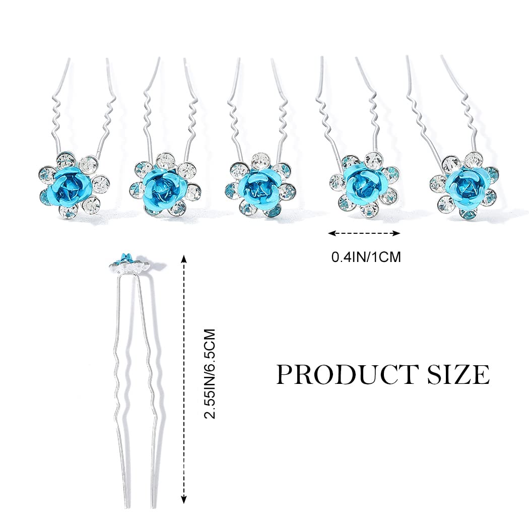 Bartosi Flower Bride Wedding Hair Clips Blue Flower Hair Pins Bridal Hair Pieces Hair Accessories for Women and Girls (Pack of 5