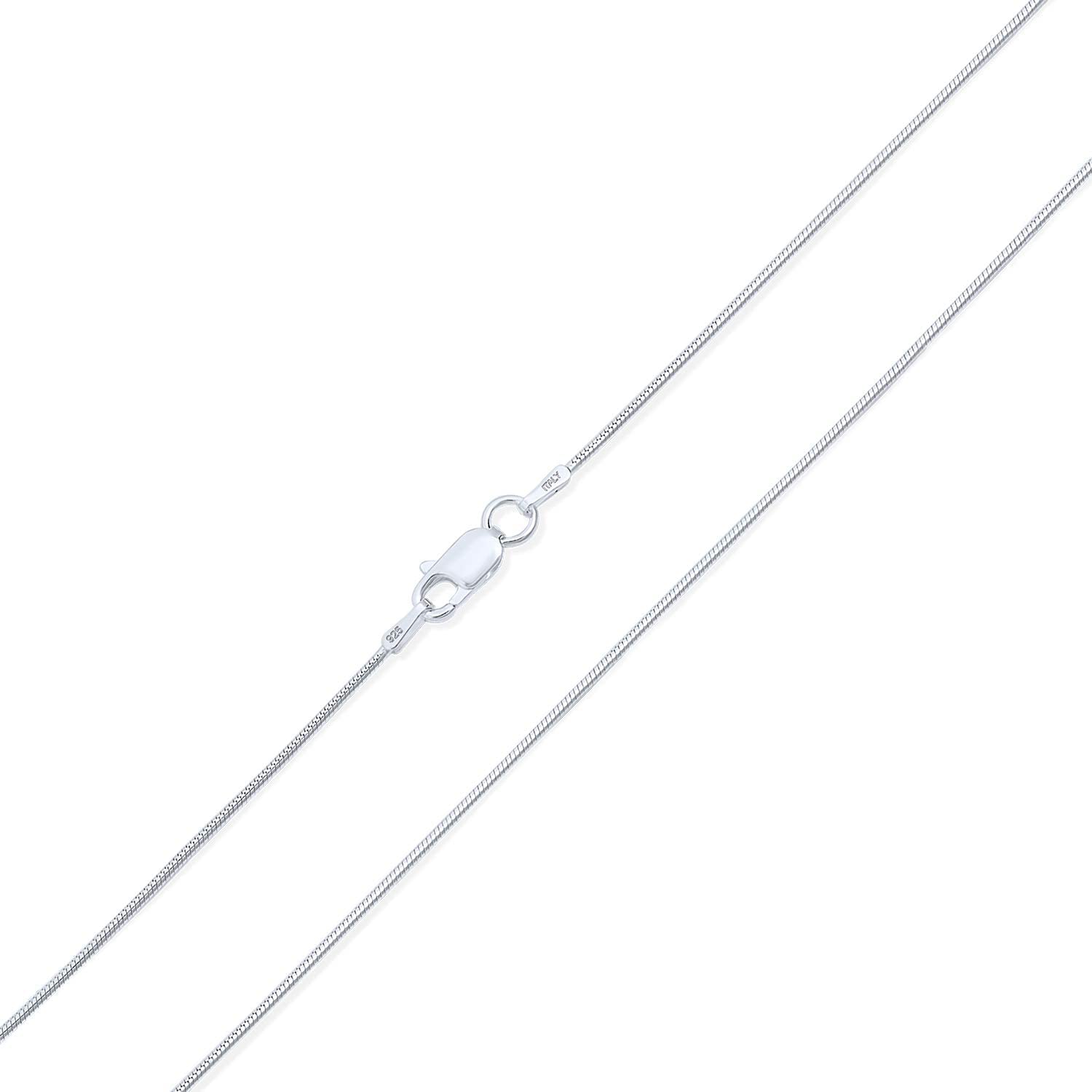 ARGENTO REALE 1MM- 2MM Sterling Silver Round Snake Chain Necklace- Solid Sterling Silver Italian Chain For Pendants, Flexible 92