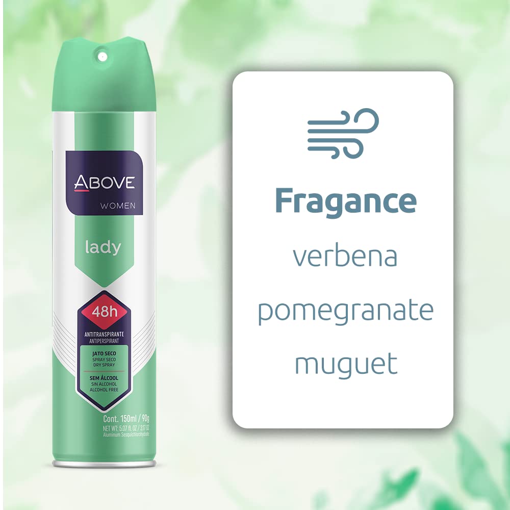 Above Lady - 48 Hours Antiperspirant Deodorant - Dry Spray For Women - Notes Of Verbena, Raspberry And Pomegranate - Protects Ag