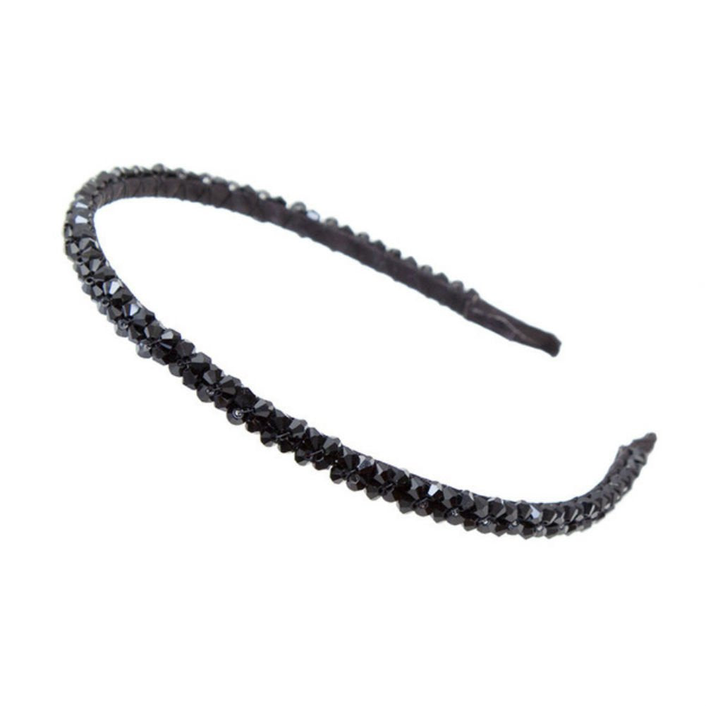 AKOAK Fashion Super Shiny Women Two Rows Black Crystal Beads Headband Girls Headwear Rhinestone Beaded Hair Band Hair Accessorie