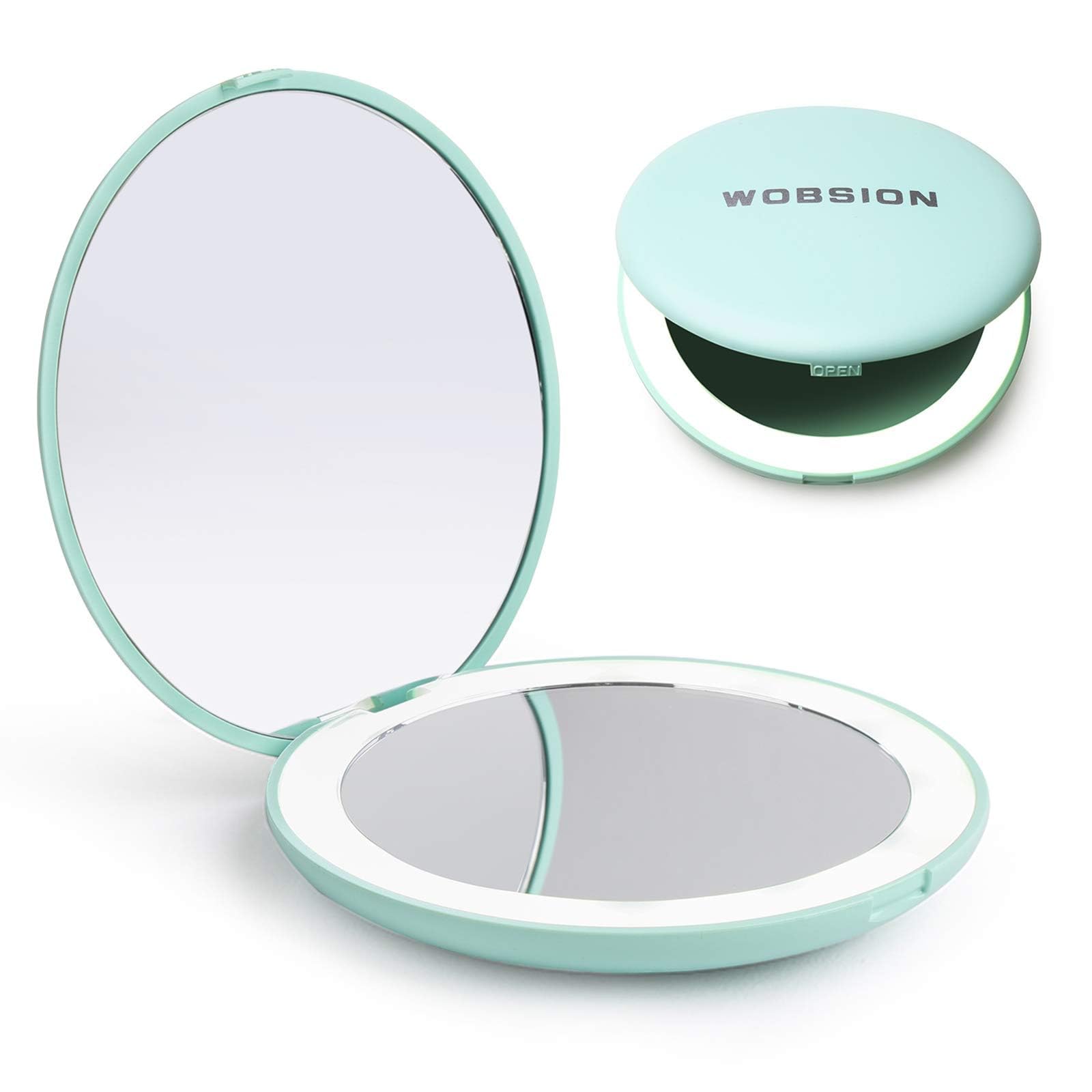 WOBSION LED Lighted Travel Makeup Mirror, 1x/10x Magnification, Compact, Portable for Handbag, Purse, Pocket, 3.5 inch Illuminat