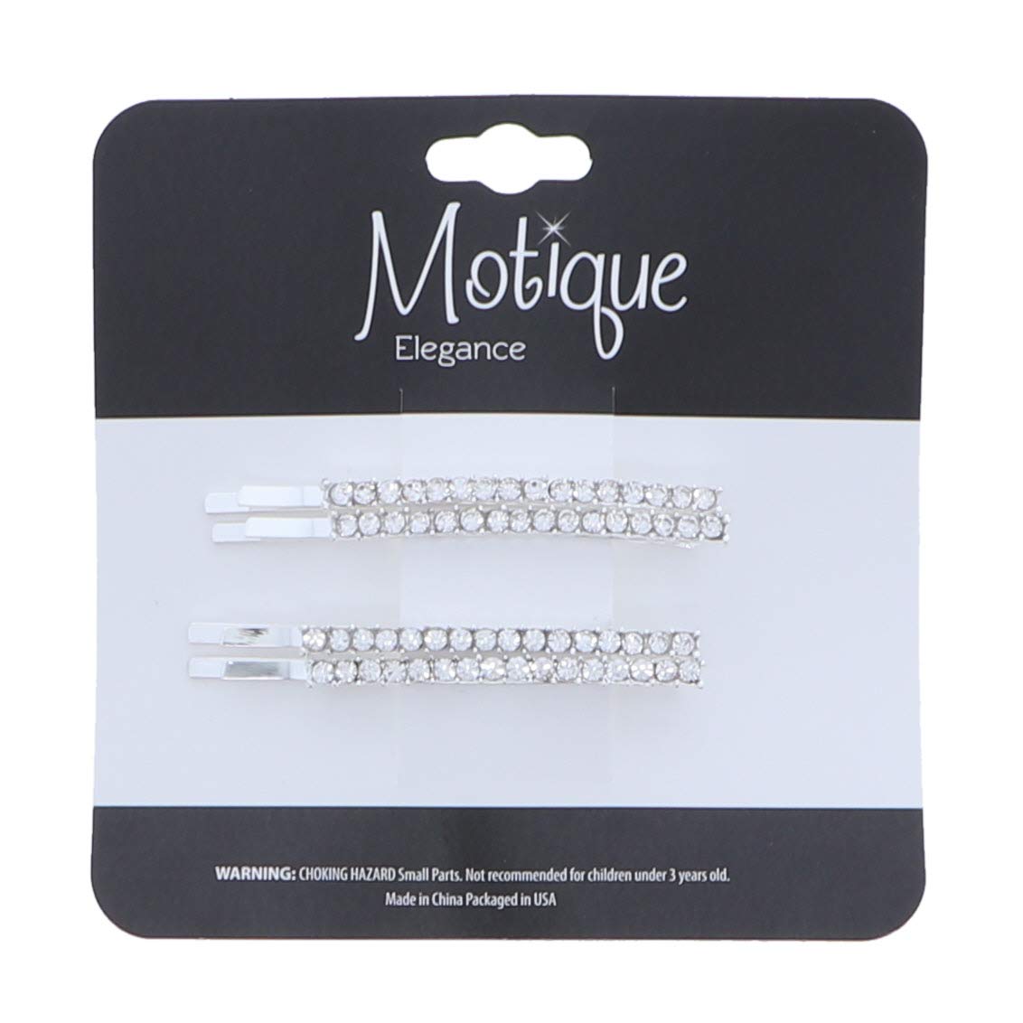 Clear Rhinestone Studded Hair Barette Bobby Pin Clip | 4 Count | Silver
