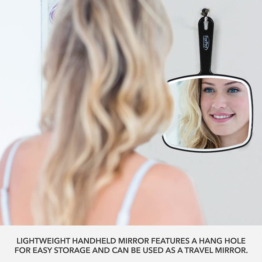 Forpro Professional Collection Premium Hand Mirror With Handle, 6.3'' W X 9.6'' L, Multi-Purpose Handheld Mirror With Distortion