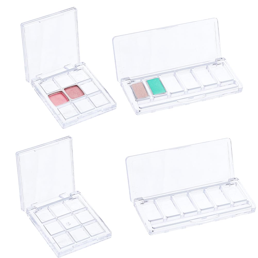 SUPERFINDINGS 4Pcs 2 Styles Empty Makeup Palette Depotting Cases Plastic DIY Eyeshadow Box Kit Clear Eyeshadow Powder Blush Lips