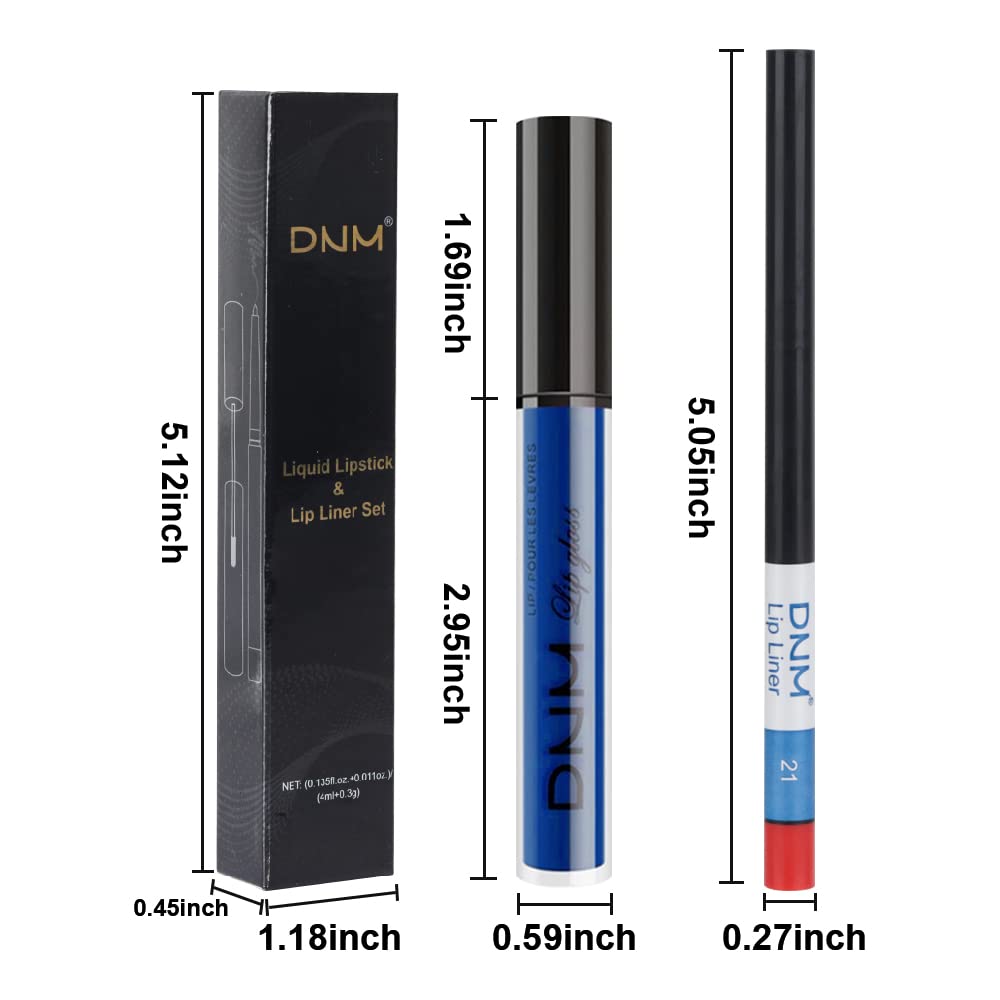 Evpct 2Pcs Royal Light Blue Matte Liquid Lipstick And Lip Liner Pencil Makeup Set Dnm Blue Lipstick 24H And With Lip Liner Set W