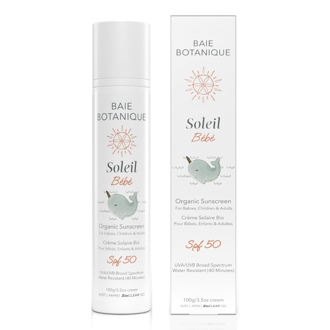 Baie Botanique Soleil Bb  Organic NonToxic Mineral Baby Sunscreen SPF 50  Sunflower & Jojoba  Unscented  Natural  Vega