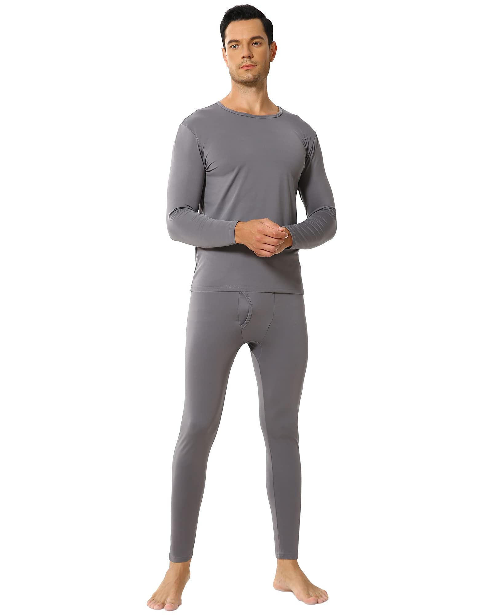 Vicherub Thermal Underwear for Men Fleece Lined Long Johns Base Layer Top and Bottom Set for cold Weather grey M
