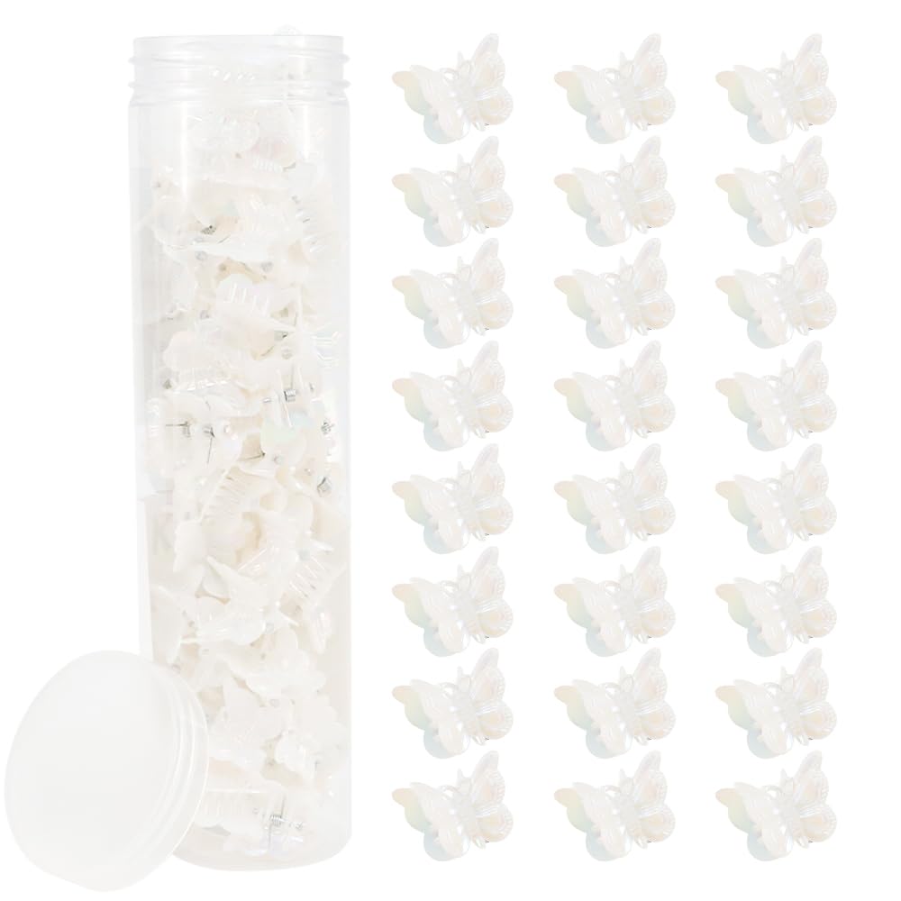Ahoney 60PCS Mini Butterfly Hair Clips for Hair with Box Glitter 90s Y2k Hair Accessories for Girls Women (White)