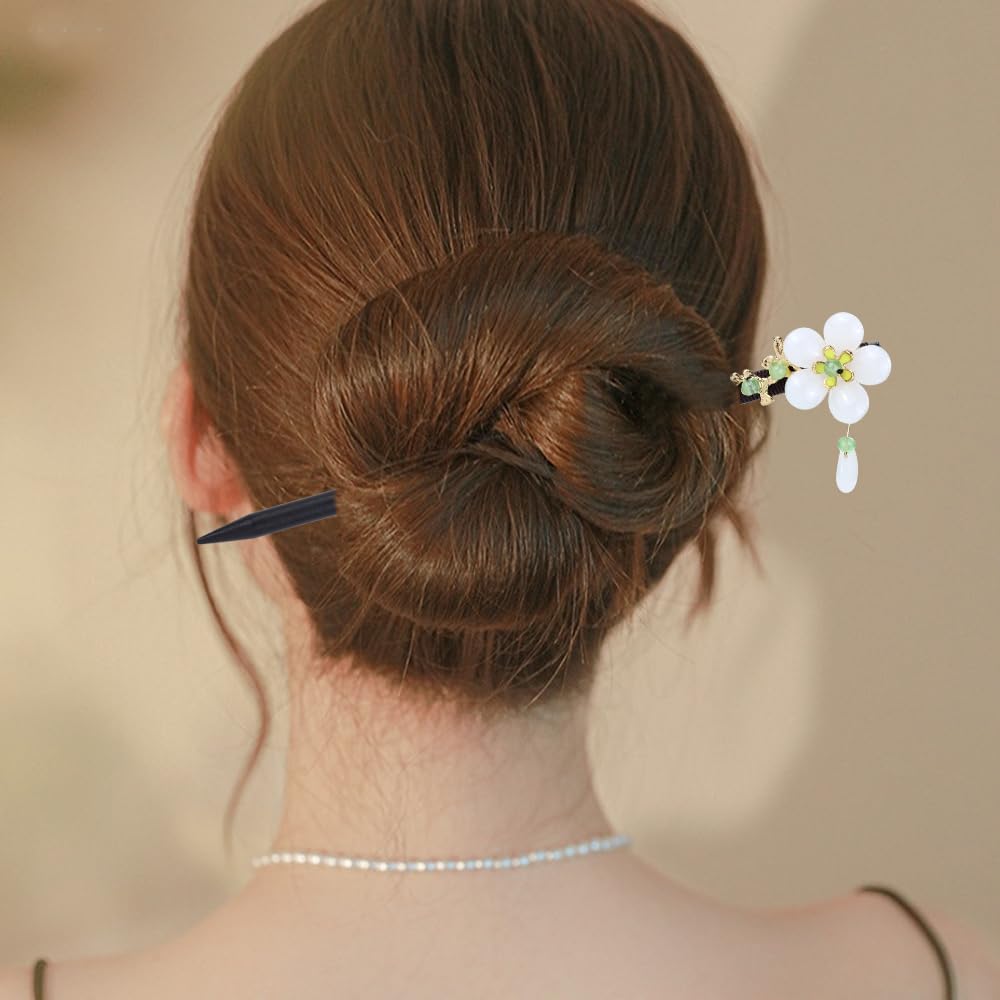Insowni 8 Pieces Retro Asian Chinese Traditional Hanfu Butterfly Flower Wooden Hair Sticks Pins With Bead Pendants Hair Chopstic