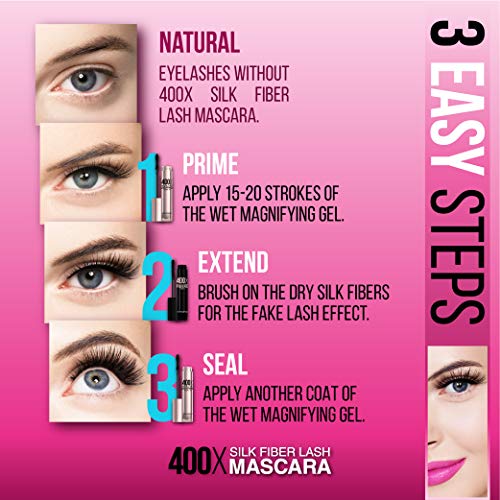 400X Pure Silk Fiber Lash Mascara Ultra Black Volume And Length], Longer & Thicker Eyelashes, Waterproof, Long Lasting, Instant