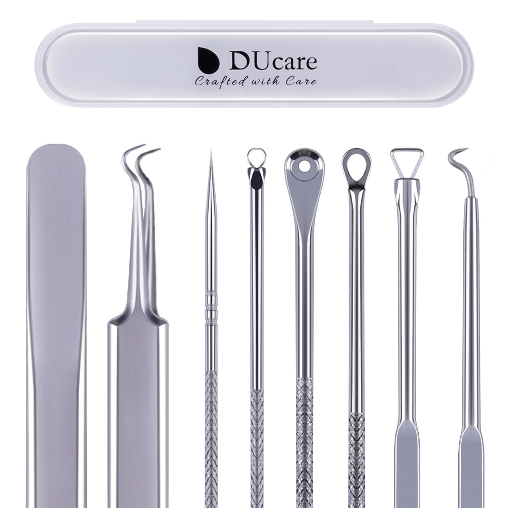 DUcare Backhead Remover 4pcs Professional Spot Pimple Popper Tool Kit Comedone Extractor Tweezers for Remove Zit Acne with Case
