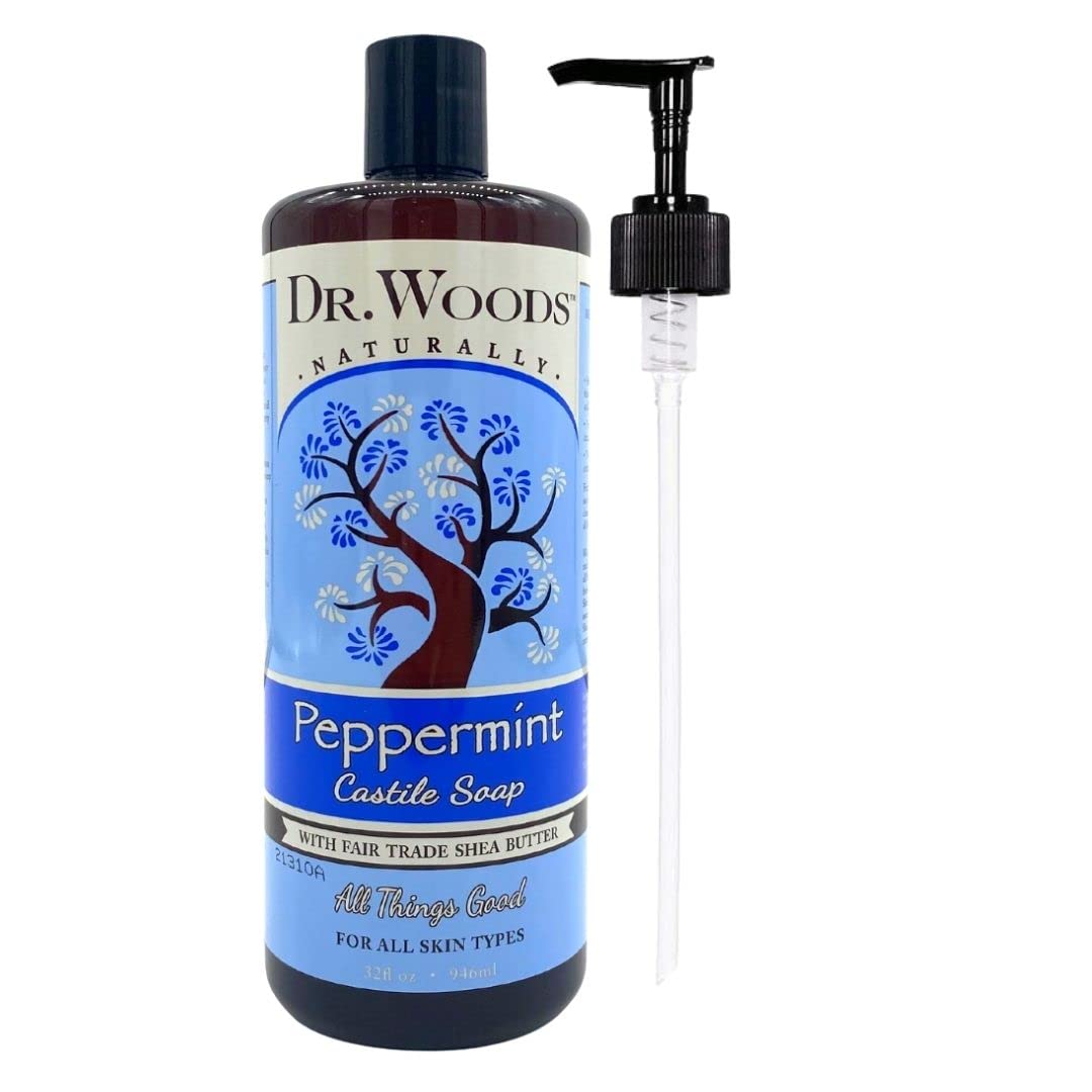 Dr. Woods Peppermint Castile Soap with Organic Shea Butter and Pump, 32 Ounce