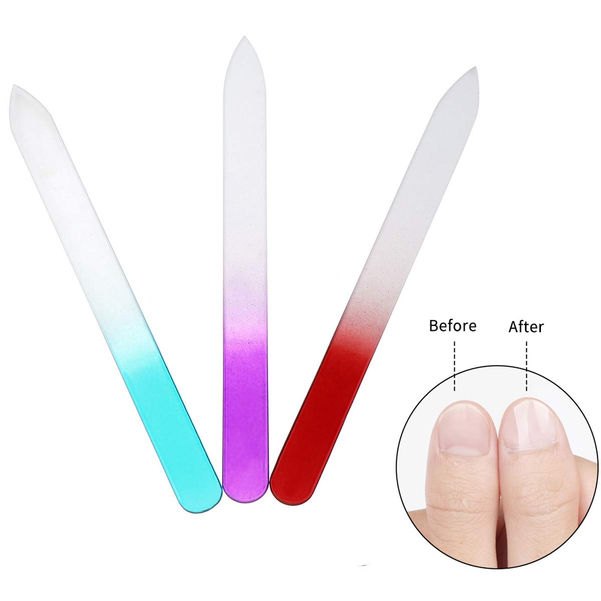 QRWT 12 Pack Glass Nail Files Set - Double Sided Crystal Glass, Multi Color, Fingernail Care, Model SCH-015