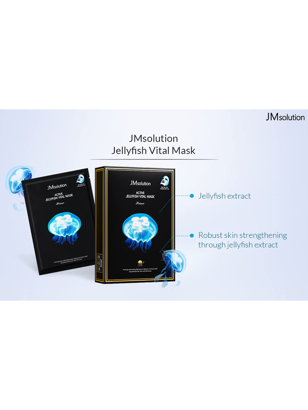 Jmsolution Active Jellyfish Vital Mask Prime - Korean Skincare Facial Mask -Jellyfish Extract, Hydrolyzed Collagen-Hydrating Nou