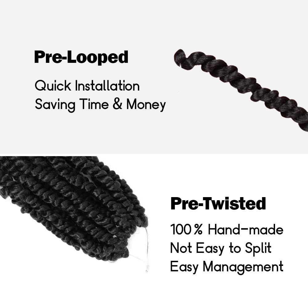 Wudas Long Passion Twist Hair 22 Inch Pre-Twisted Passion Twists Crochet Hair Natural Black Pre-Looped Synthetic Crochet Braids