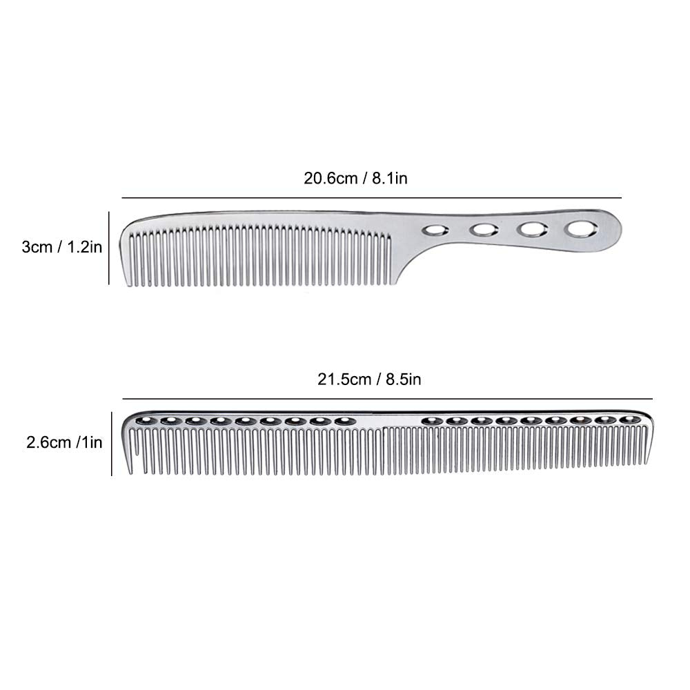 wweenuo Stainless Steel Hair Combs Set - 2 pcs Anti-Static Hairdressing Combs, Silver, Model QE-113