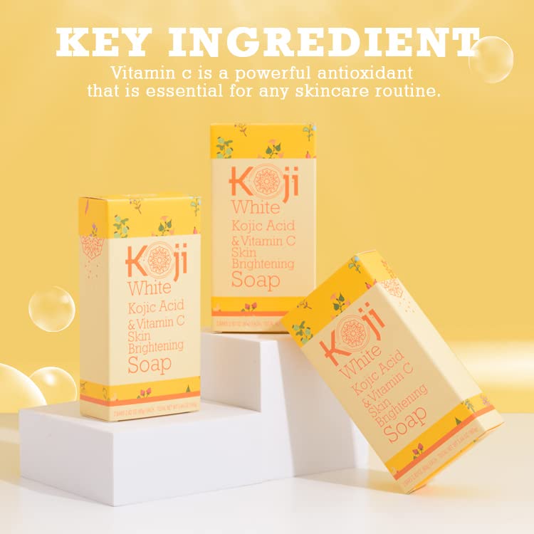 Koji White Kojic Acid & Vitamin C Brightening Soap, Hydrating Face & Body For Radiant Glow Skin, Nourishing, Moisturizing, Even