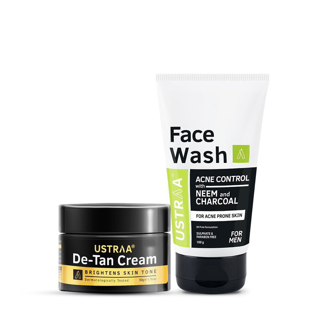 Ustraa Face Wash Acne Control  With Neem & Charcoal  100G  Oil Control, Prevents Acne & DeTan Face Cream For Men  50G | For