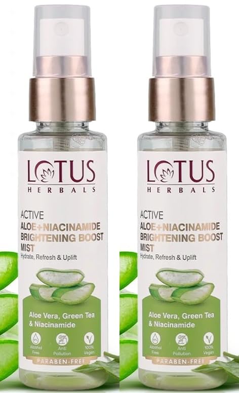 Lotus Herbals Active Aloe + Niacinamide Brightening Boost Mist|Hydrate, Refresh& Uplift|Paraben Free|All Skin Types|50Ml X Pack 