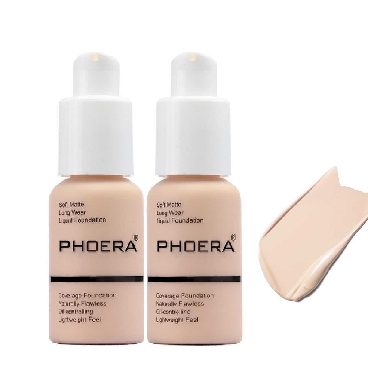 2 Pack Matte Oil Control Concealer Foundation Cream,Phoera New 30Ml Long Lasting Waterproof Matte Liquid Foundation (101 Porcela