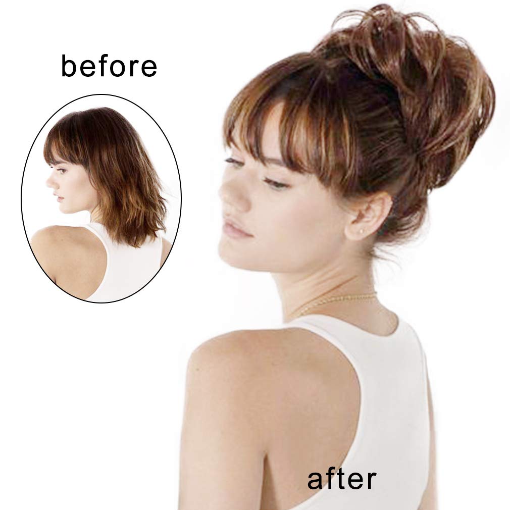 Hoojih Messy Bun Hair Piece, 2Pcs Tousled Updo Hair Extensions Hair Bun Hcb001 Daisy Curly Wavy Ponytail Hairpieces Hair Scrunch